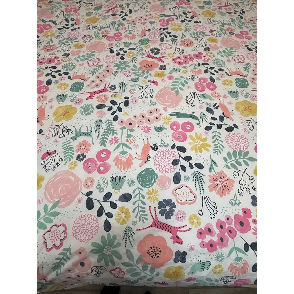 Pottery Barn Kids Sasha's Garden Twin Flat Sheet Organic Cotton Botanical Animal